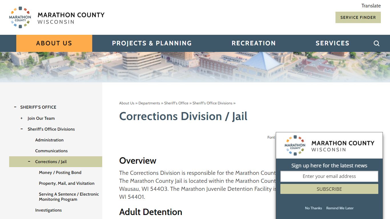 Corrections Division / Jail | Marathon County, WI