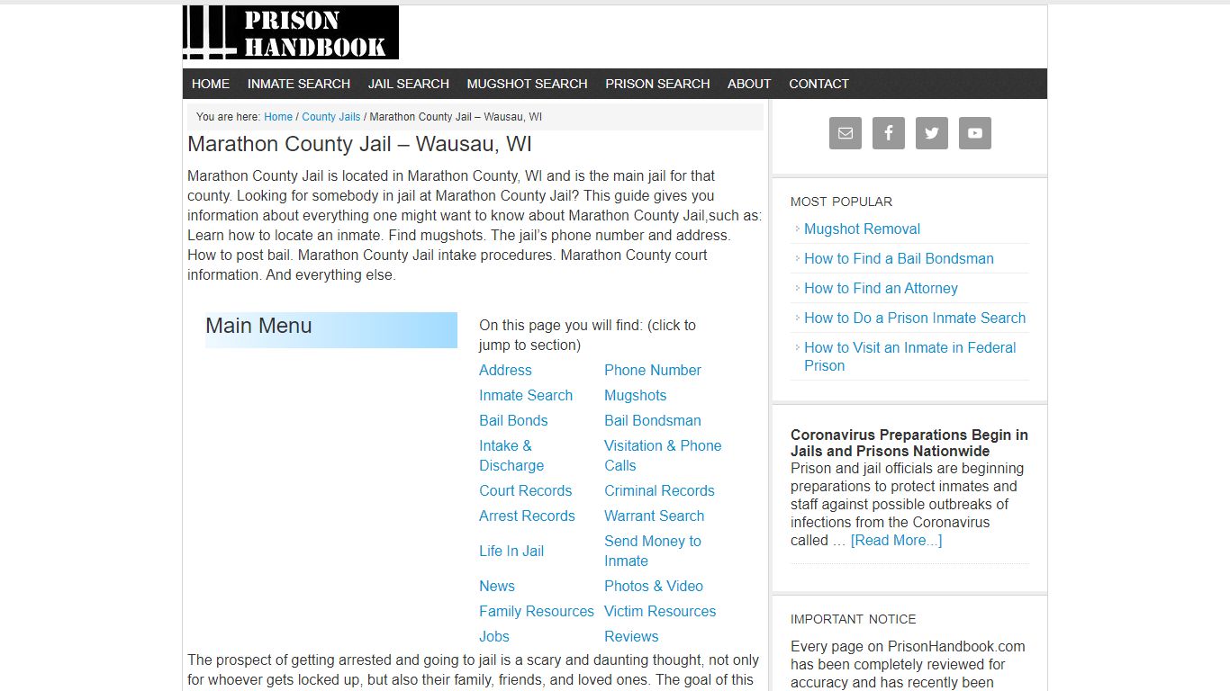 Marathon County Jail – Wausau, WI - Prison Handbook