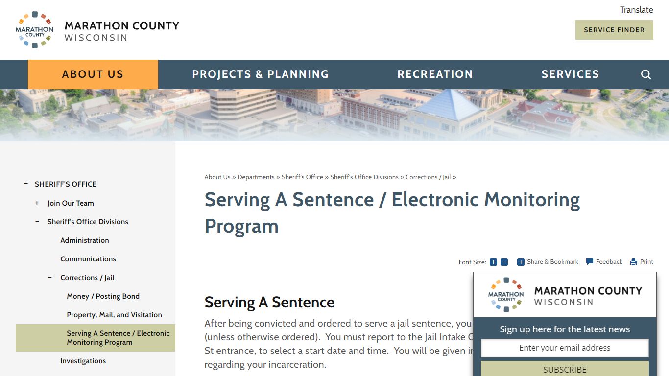 Serving A Sentence / Electronic Monitoring Program | Marathon County, WI